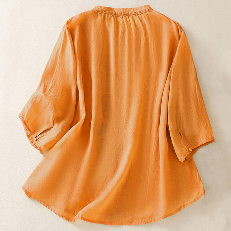 Buddha Stones Casual damesblouse met artistiek geborduurd bladmotief en Mouwlengte - image 1