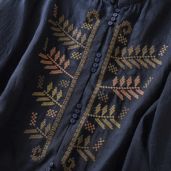 Buddha Stones Casual damesblouse met artistiek geborduurd bladmotief en Mouwlengte - image 12