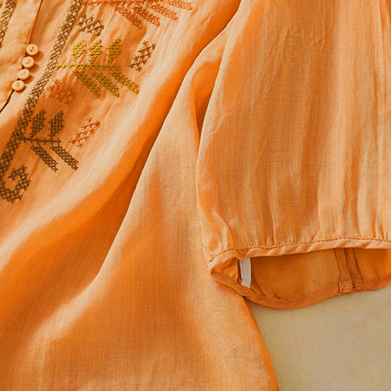 Buddha Stones Casual damesblouse met artistiek geborduurd bladmotief en Mouwlengte - image 7