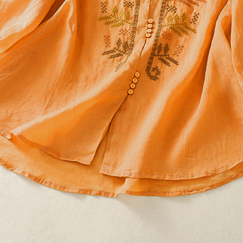 Buddha Stones Casual damesblouse met artistiek geborduurd bladmotief en Mouwlengte - image 5