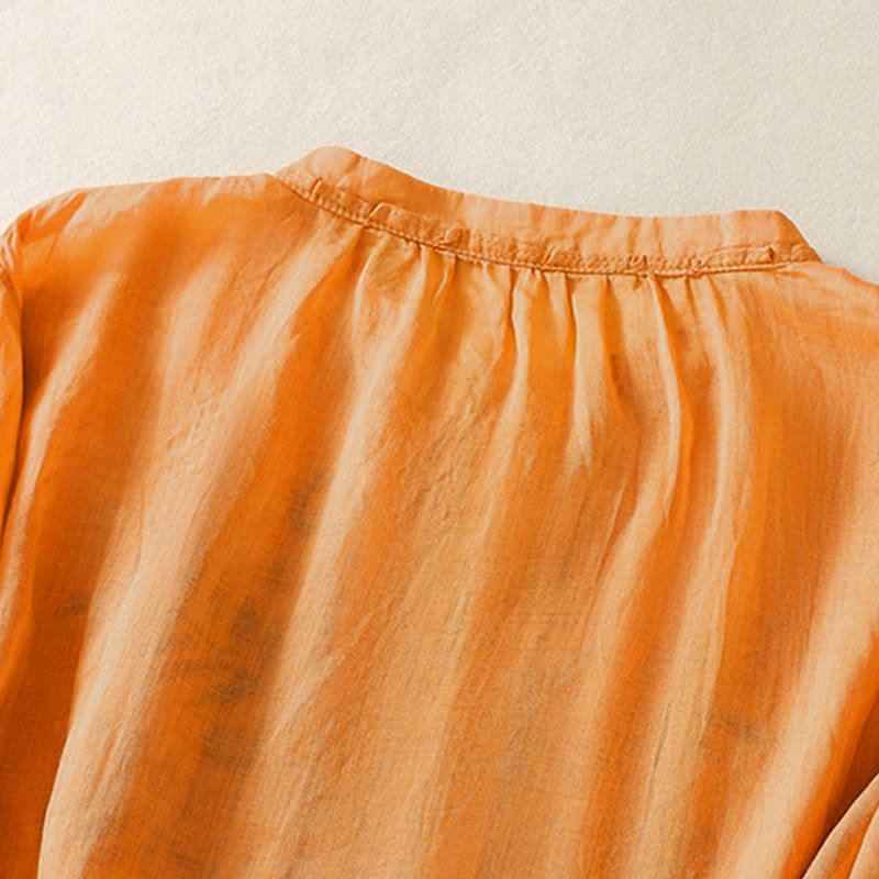 Buddha Stones Casual damesblouse met artistiek geborduurd bladmotief en Mouwlengte - image 3