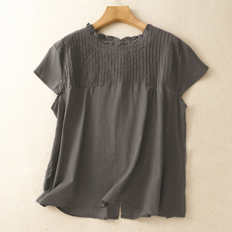 Buddha Stones Zomerse, effen damesblouse met ruches en plooien . - Donker leigrijs - US6, UK/AU10, EU38 (2XL) - image 6