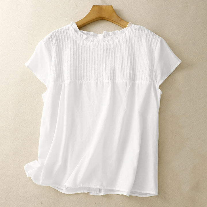 Buddha Stones Zomerse, effen damesblouse met ruches en plooien . - Wit - US6, UK/AU10, EU38 (2XL) - image 10