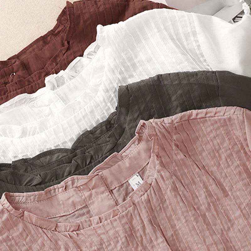 Buddha Stones Zomerse, effen damesblouse met ruches en plooien . - image 19