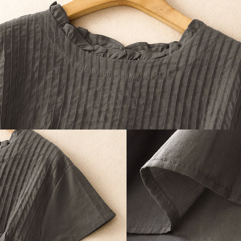Buddha Stones Zomerse, effen damesblouse met ruches en plooien . - image 7