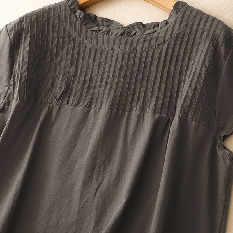Buddha Stones Zomerse, effen damesblouse met ruches en plooien . - image 8