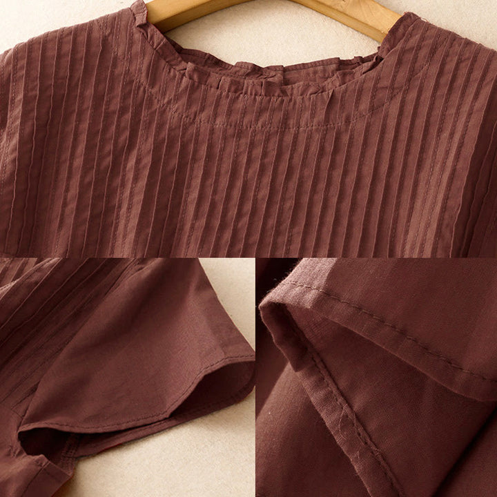 Buddha Stones Zomerse, effen damesblouse met ruches en plooien . - image 15
