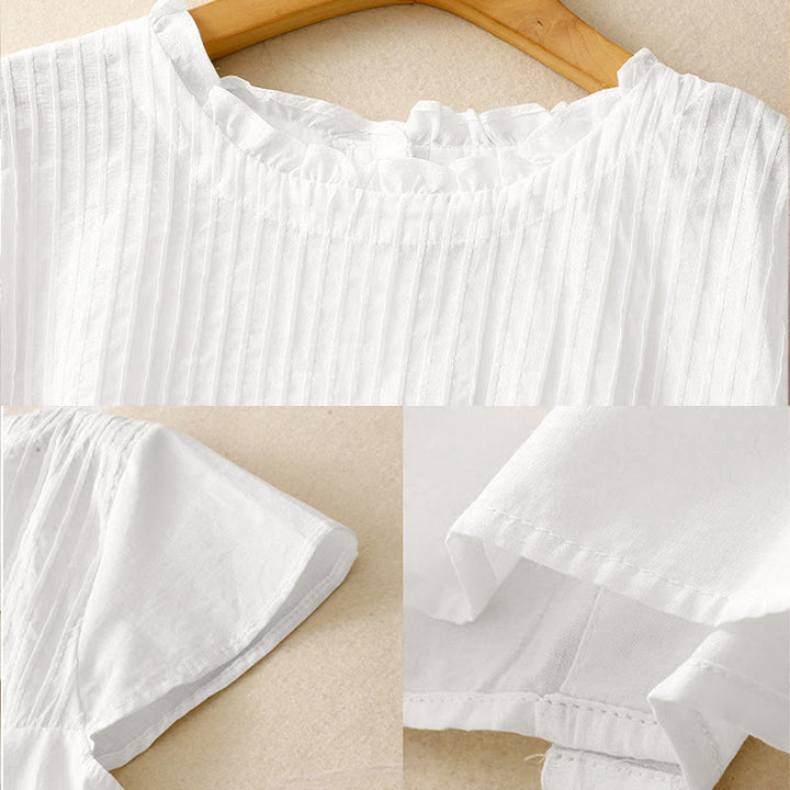 Buddha Stones Zomerse, effen damesblouse met ruches en plooien . - image 11