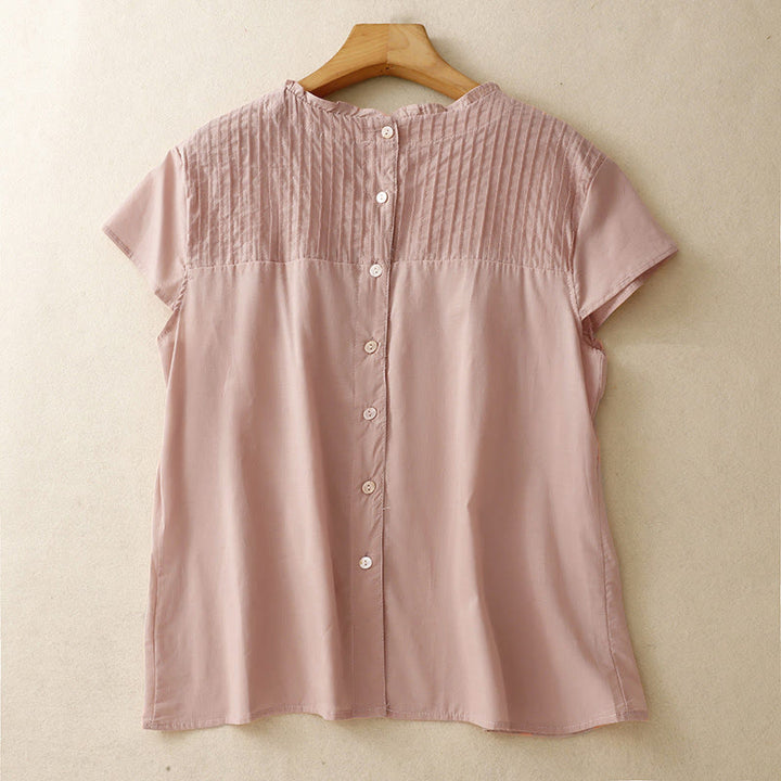 Buddha Stones Zomerse, effen damesblouse met ruches en plooien . - Donkere zalm - US6, UK/AU10, EU38 (2XL) - image 0