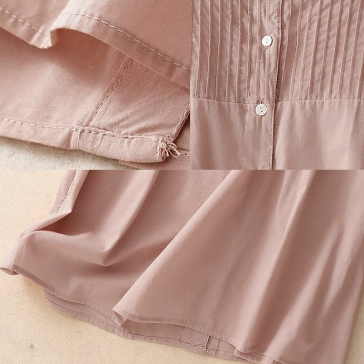 Buddha Stones Zomerse, effen damesblouse met ruches en plooien . - image 5