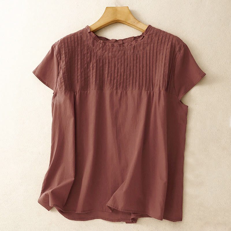 Buddha Stones Zomerse, effen damesblouse met ruches en plooien . - Donkerrood - US6, UK/AU10, EU38 (2XL) - image 14