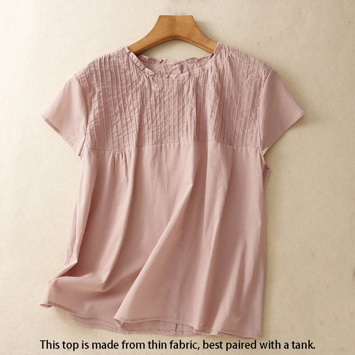 Buddha Stones Zomerse, effen damesblouse met ruches en plooien . - image 1