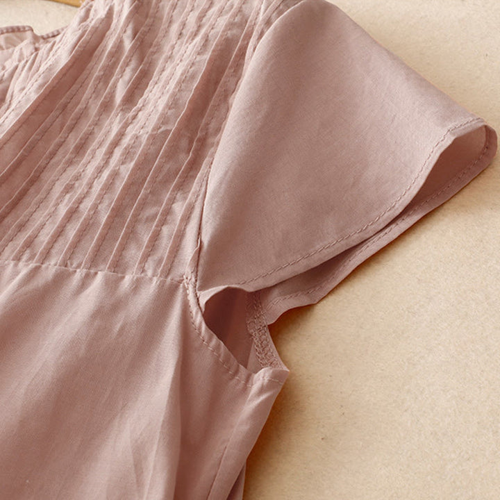 Buddha Stones Zomerse, effen damesblouse met ruches en plooien . - image 3