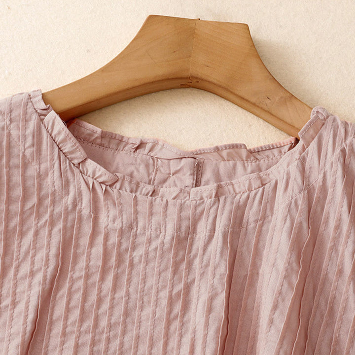 Buddha Stones Zomerse, effen damesblouse met ruches en plooien . - image 2
