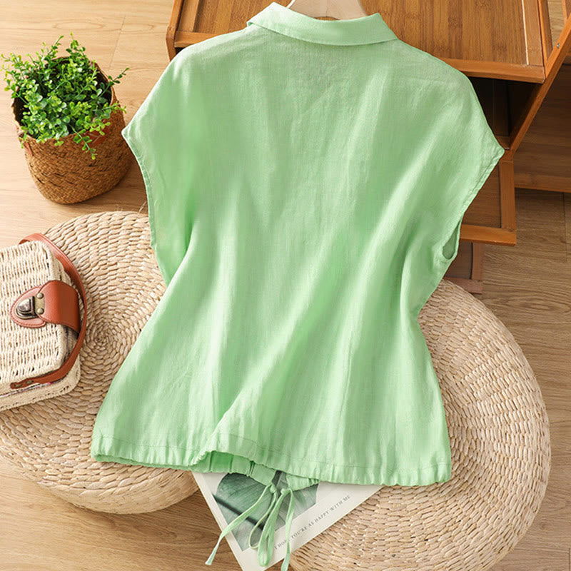 Buddha Stones Zomerse effen damesblouse met knoopsluiting en Korte mouw - image 15