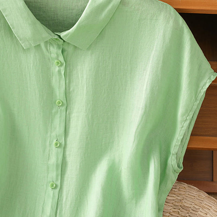 Buddha Stones Zomerse effen damesblouse met knoopsluiting en Korte mouw - image 18