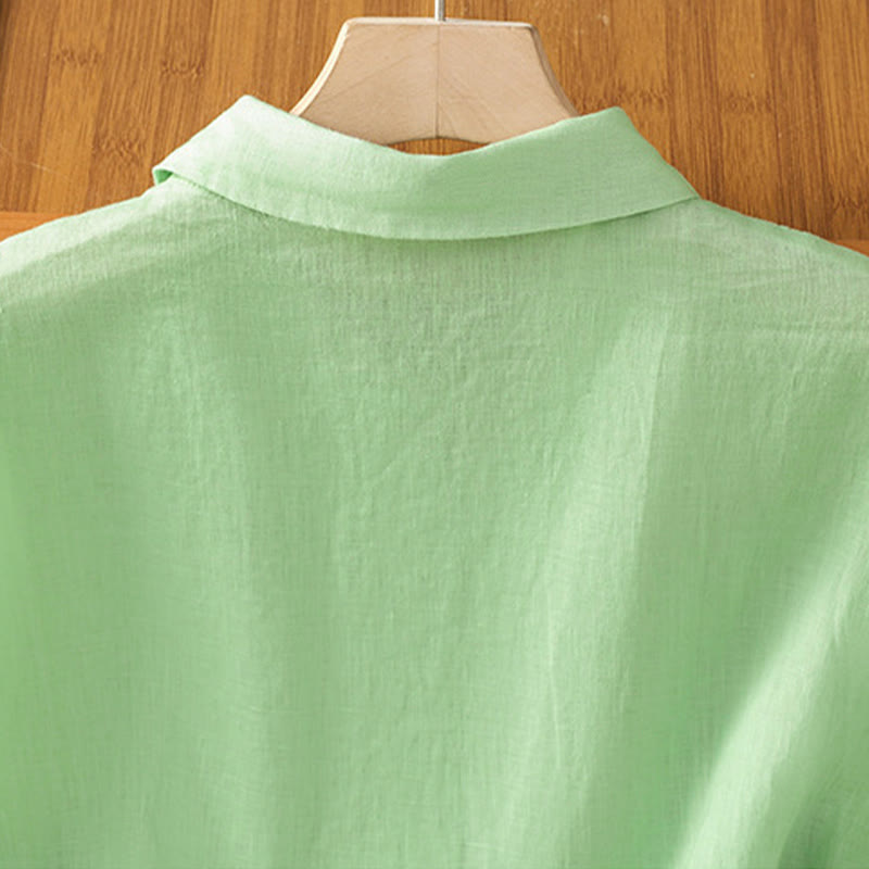 Buddha Stones Zomerse effen damesblouse met knoopsluiting en Korte mouw - image 19