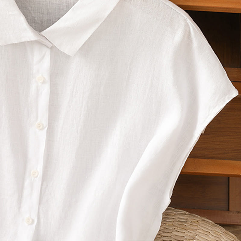 Buddha Stones Zomerse effen damesblouse met knoopsluiting en Korte mouw - image 10