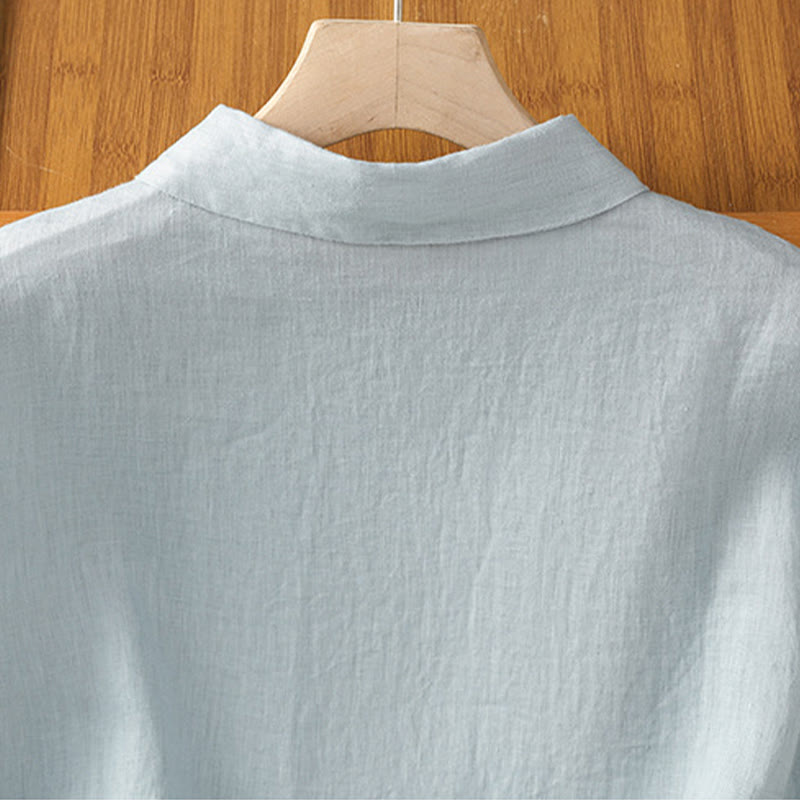 Buddha Stones Zomerse effen damesblouse met knoopsluiting en Korte mouw - image 4