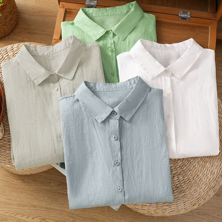 Buddha Stones Zomerse effen damesblouse met knoopsluiting en Korte mouw - image 30
