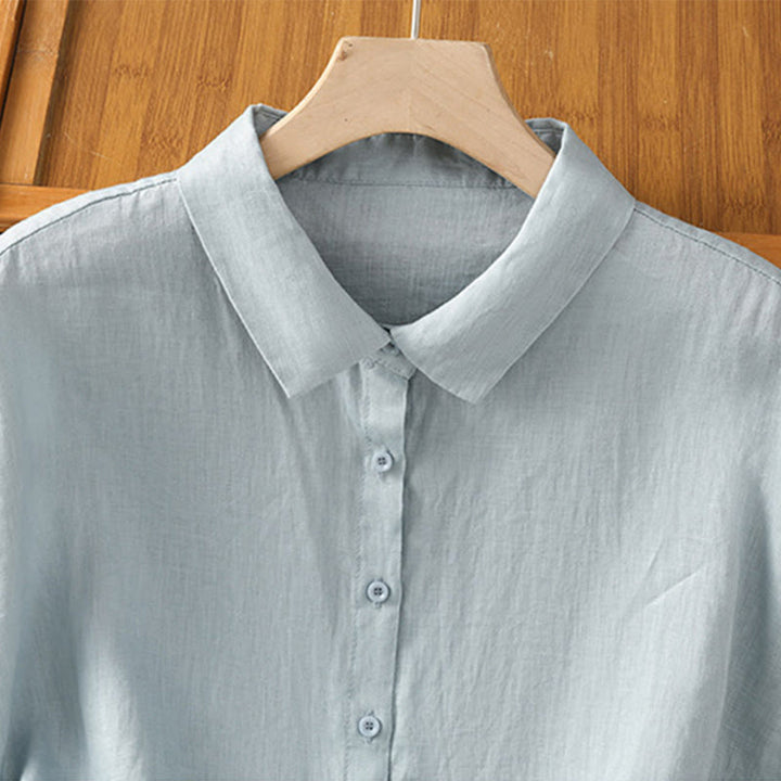 Buddha Stones Zomerse effen damesblouse met knoopsluiting en Korte mouw - image 3