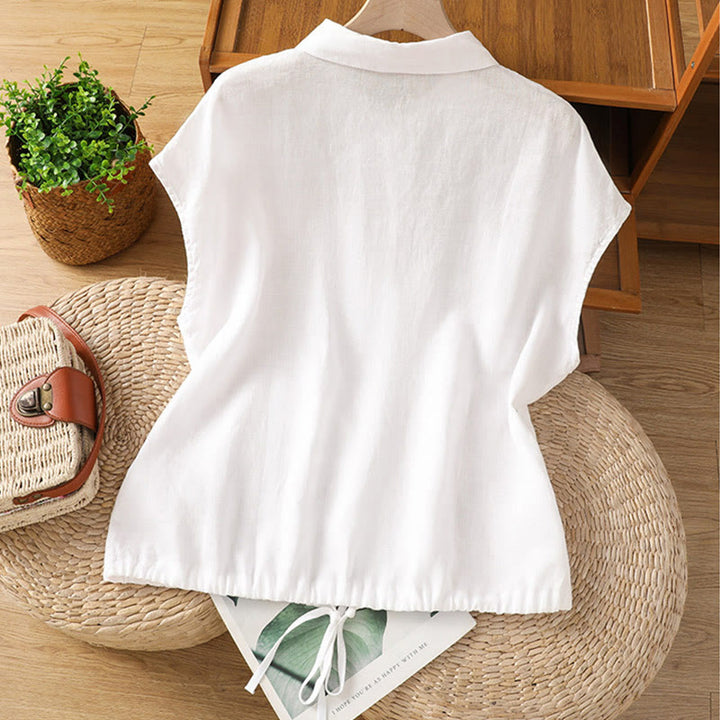 Buddha Stones Zomerse effen damesblouse met knoopsluiting en Korte mouw - image 8