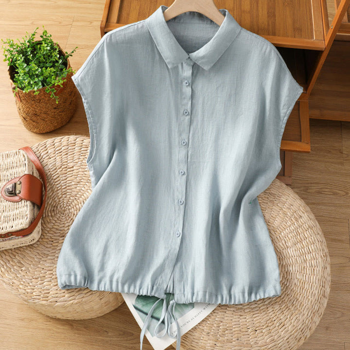Buddha Stones Zomerse effen damesblouse met knoopsluiting en Korte mouw - Lichtblauw - US12, UK/AU16, EU44 (2XL) - image 0