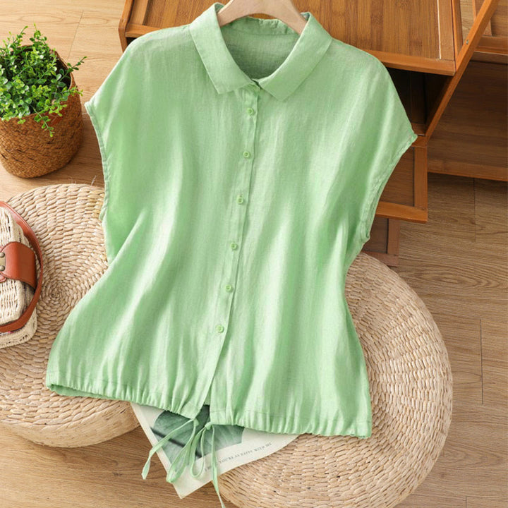 Buddha Stones Zomerse effen damesblouse met knoopsluiting en Korte mouw - Lichtgroen - US12, UK/AU16, EU44 (2XL) - image 14