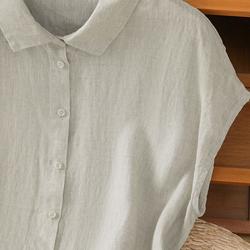 Buddha Stones Zomerse effen damesblouse met knoopsluiting en Korte mouw - image 26