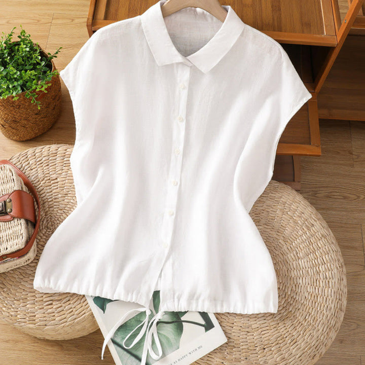 Buddha Stones Zomerse effen damesblouse met knoopsluiting en Korte mouw - Wit - US12, UK/AU16, EU44 (2XL) - image 7