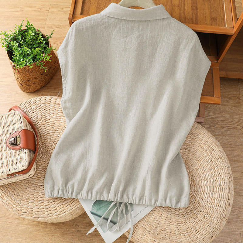Buddha Stones Zomerse effen damesblouse met knoopsluiting en Korte mouw - image 24