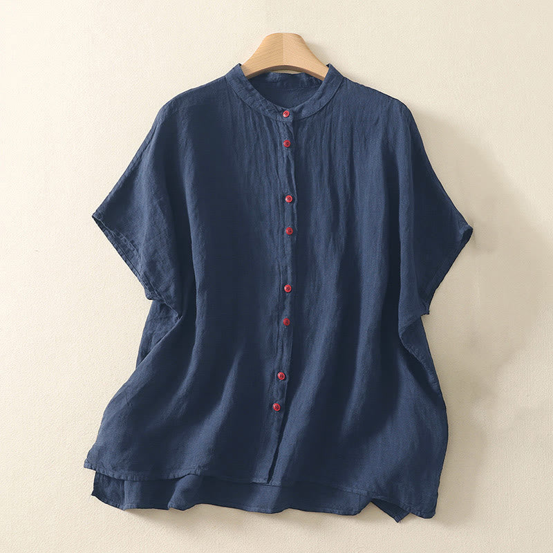 Buddha Stones Zomerse effen rode blouse met knoopjes en Korte mouw voor dames - Middernachtblauw - US14, UK/AU18, EU46 (2XL) - image 0
