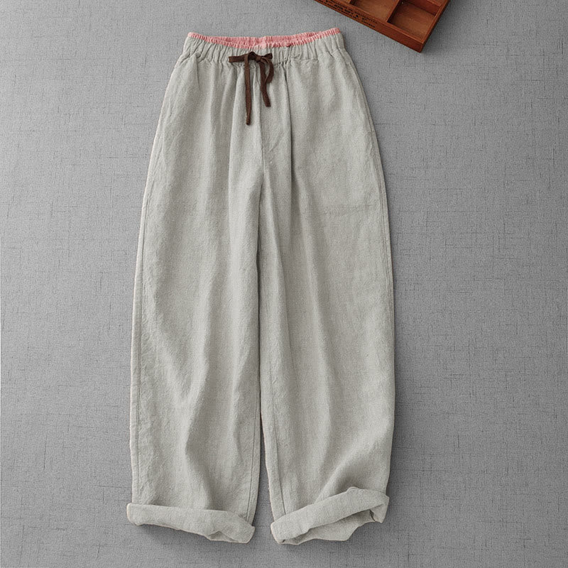 Buddha Stones Casual damesbroek met Zakken en zakken, eenvoudig ontwerp. - Beige - US8-10，UK/AU12-14，EU40-42 (2XL) - image 0