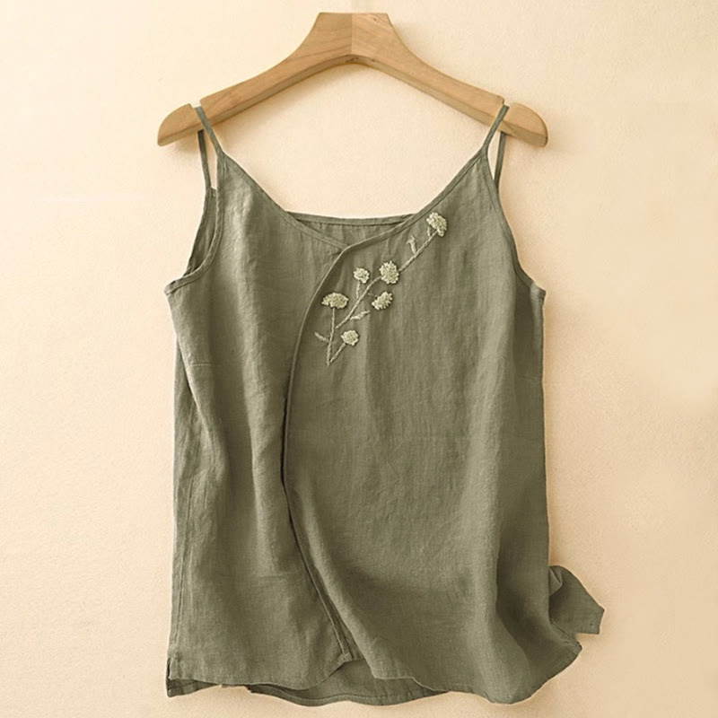 Buddha Stones Mouwloos damesvest met etnische borduursels en asymmetrisch design - Donker olijfgroen - US14, UK/AU18, EU46 (4XL) - image 0