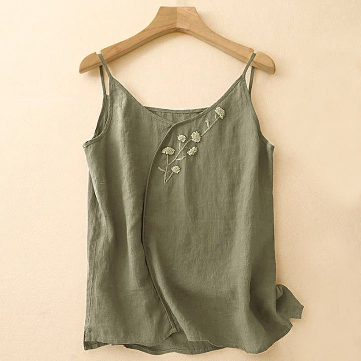 Buddha Stones Mouwloos damesvest met etnische borduursels en asymmetrisch design - Donker olijfgroen - US14, UK/AU18, EU46 (4XL) - image 0
