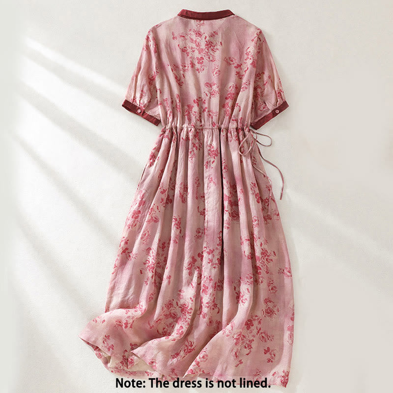 Buddha Stones Midi -jurk met print, knoopjes, trekkoord, hoge Taille , Korte mouw en Zakken. - image 1