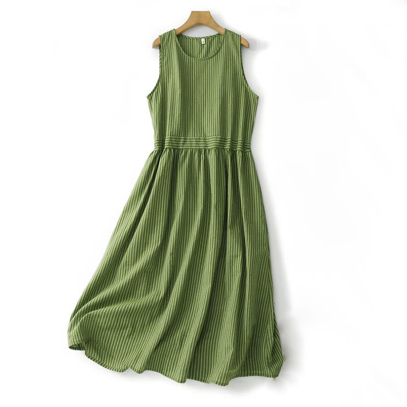 Buddha Stones Zomerse, casual, elegante, groene gestreepte Ronde hals met Mouwloos voor dames - Donkerzeegroen - US12, UK/AU16, EU44 (2XL) - image 0