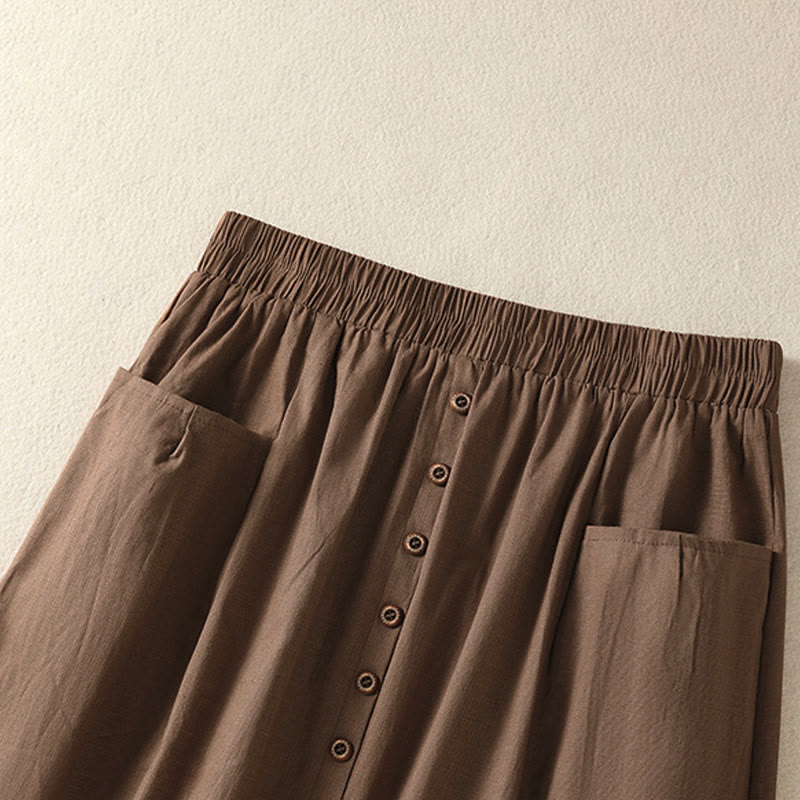Buddha Stones Zomerse casual boho damesrok met knoopsluiting en Zakken , effen kleur. - image 20