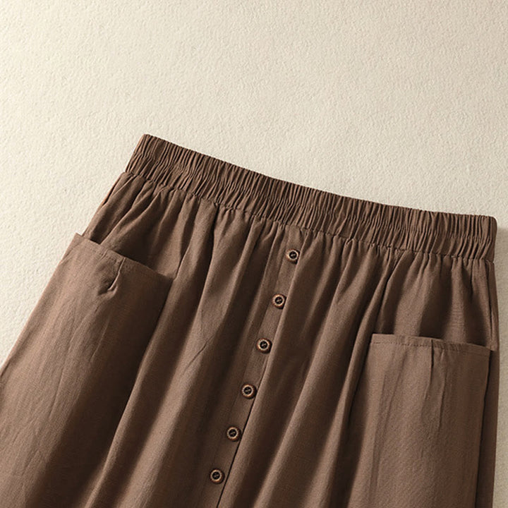 Buddha Stones Zomerse casual boho damesrok met knoopsluiting en Zakken , effen kleur. - image 20
