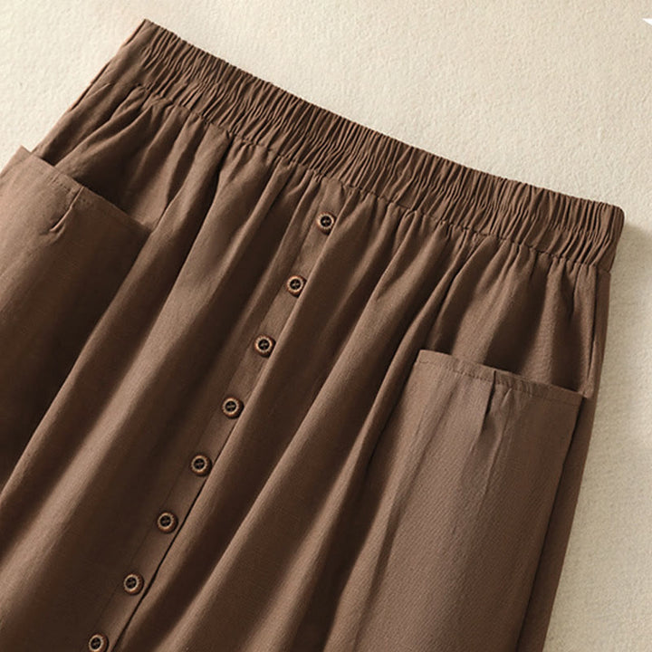 Buddha Stones Zomerse casual boho damesrok met knoopsluiting en Zakken , effen kleur. - image 22