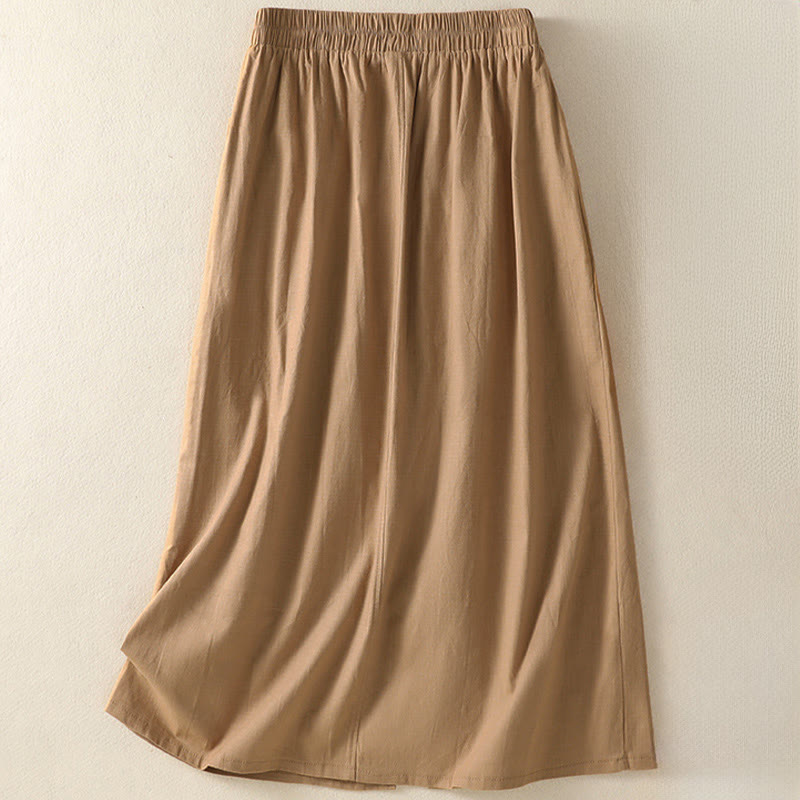 Buddha Stones Zomerse casual boho damesrok met knoopsluiting en Zakken , effen kleur. - image 1