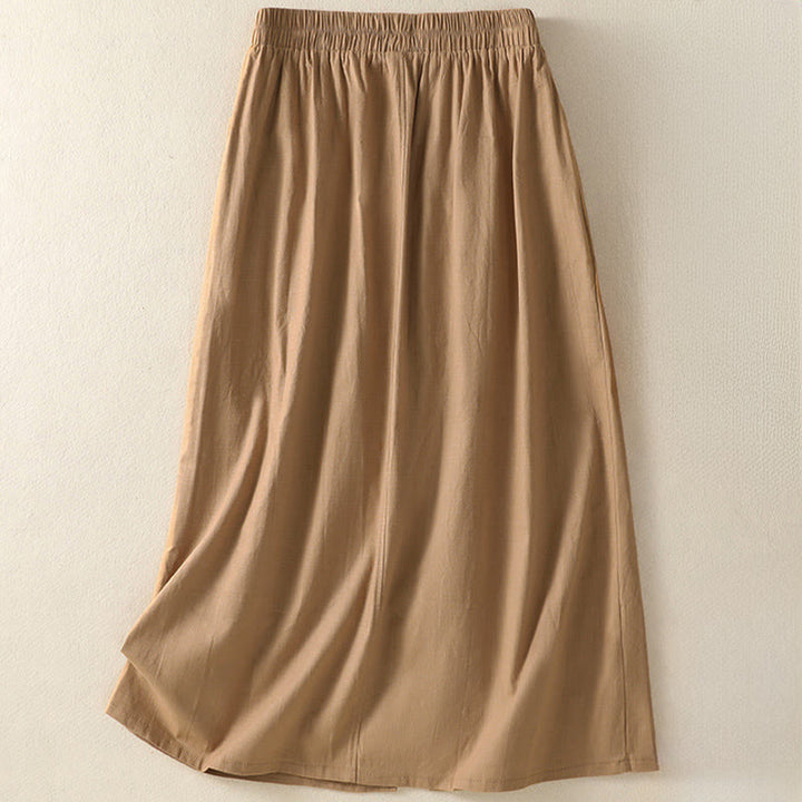Buddha Stones Zomerse casual boho damesrok met knoopsluiting en Zakken , effen kleur. - image 1