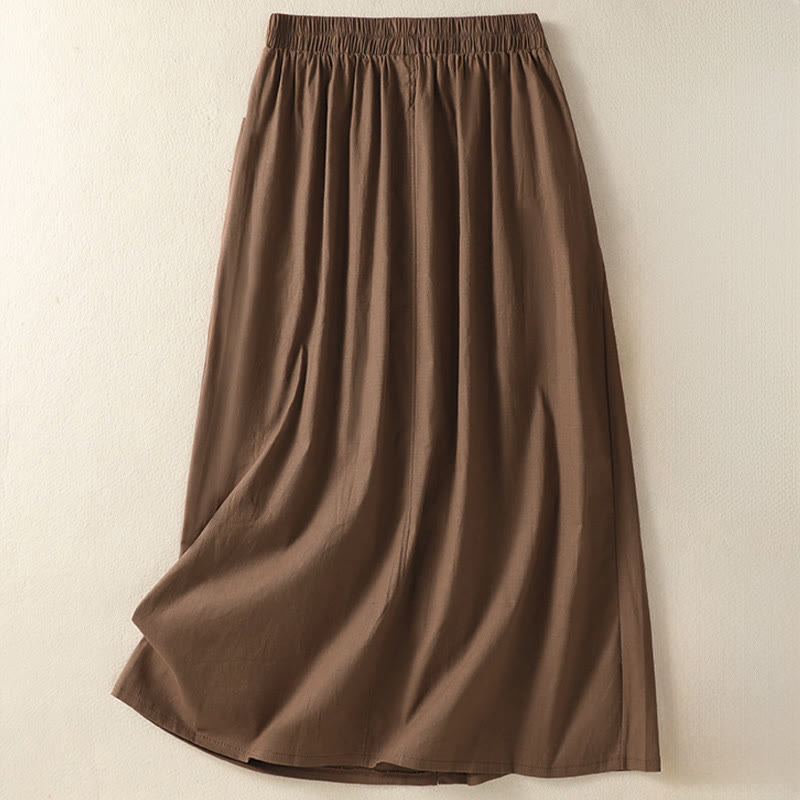 Buddha Stones Zomerse casual boho damesrok met knoopsluiting en Zakken , effen kleur. - image 19