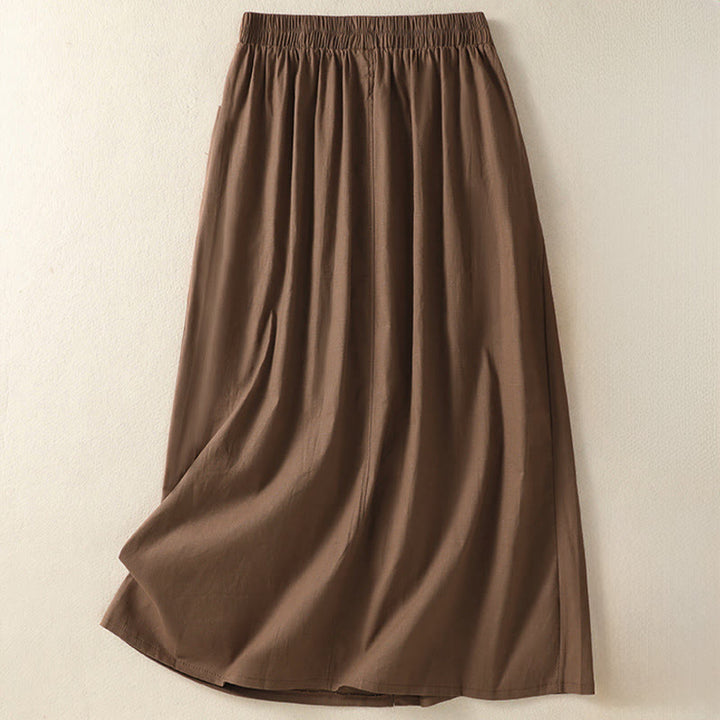 Buddha Stones Zomerse casual boho damesrok met knoopsluiting en Zakken , effen kleur. - image 19
