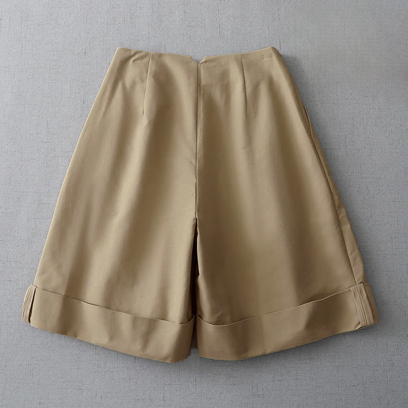 Buddha Stones Zomerse minimalistische, elegante, effen damesshorts met ritssluiting en Zakken. - image 1