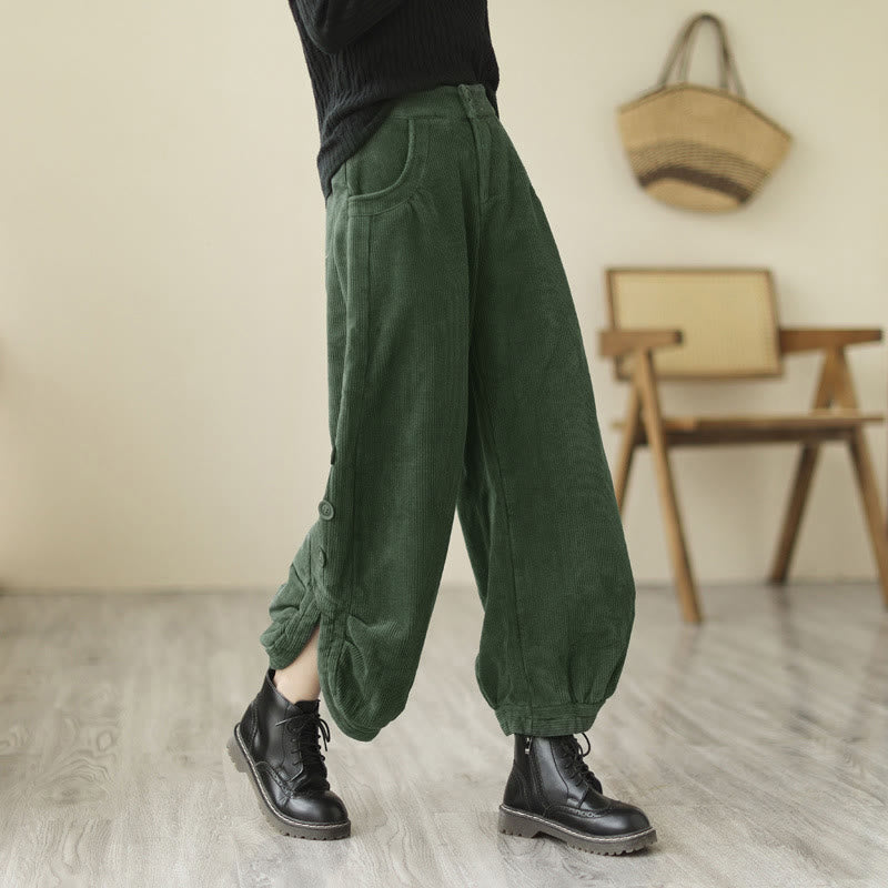 Buddha Stones Casual dames corduroy broek met knoopsluiting en Zakken. - Zeegroen - US8-10，UK/AU12-14，EU40-42 (2XL) - image 10