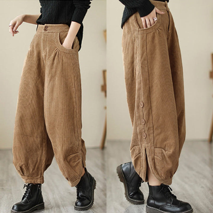 Buddha Stones Casual dames corduroy broek met knoopsluiting en Zakken. - image 3