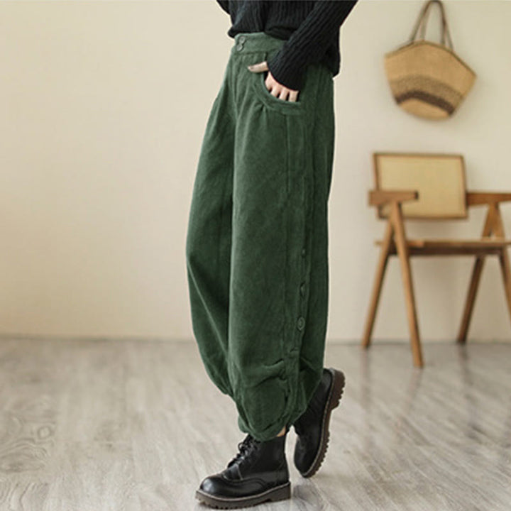 Buddha Stones Casual dames corduroy broek met knoopsluiting en Zakken. - image 11