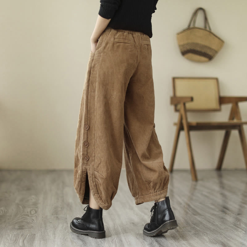 Buddha Stones Casual dames corduroy broek met knoopsluiting en Zakken. - image 2