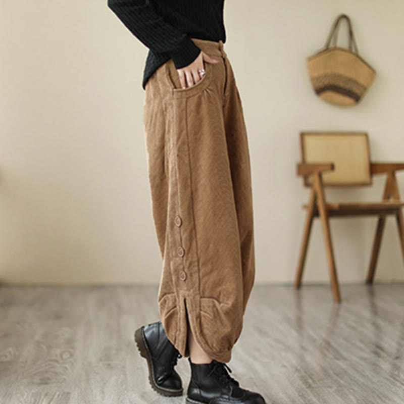 Buddha Stones Casual dames corduroy broek met knoopsluiting en Zakken. - image 1